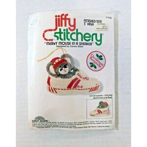 Vintage Jiffy Stitchery Merry Mouse in a Sneaker 3D Ornament Kit 1978 Holidays